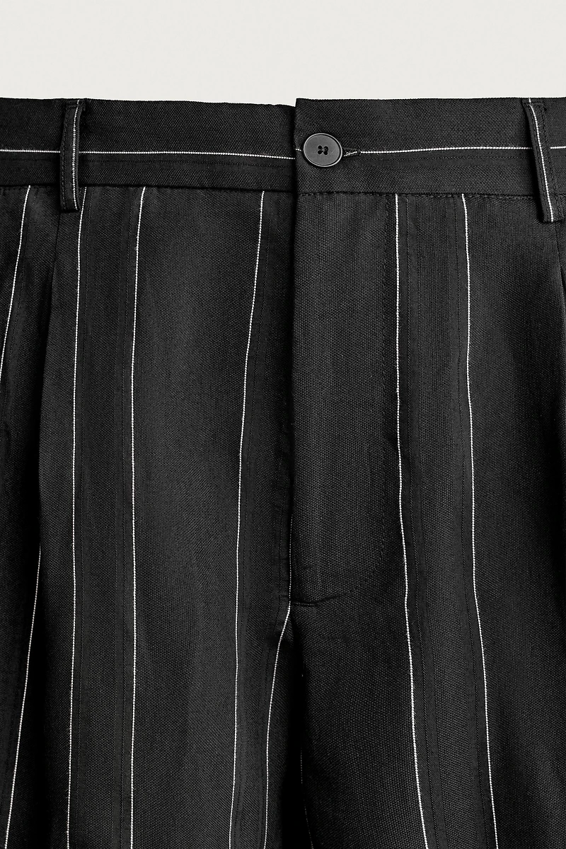 STRIPED PLEATED RELAXED FIT SHORTS
