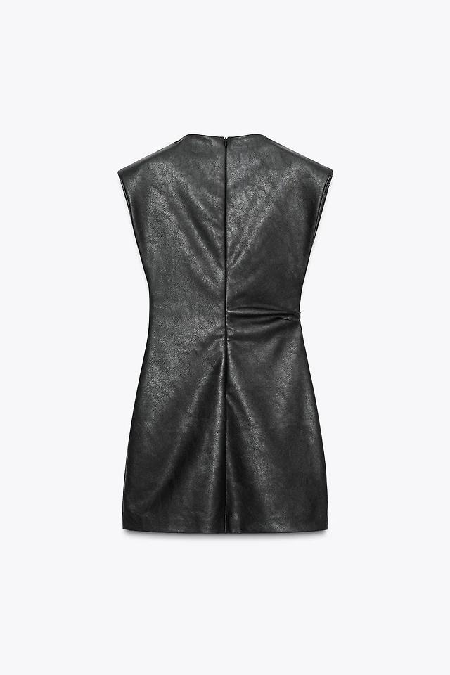 leather dresses women Deep Neck Slit Hem Faux Leather Dress main image 0