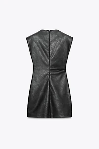 FAUX LEATHER SHORT DRESS WITH SHOULDER PADS