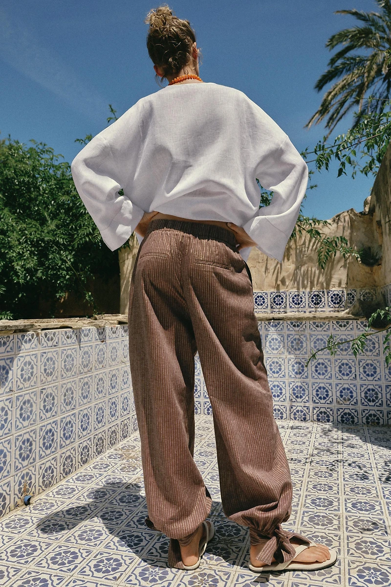 LINEN BALLOON PANTS WITH TIES