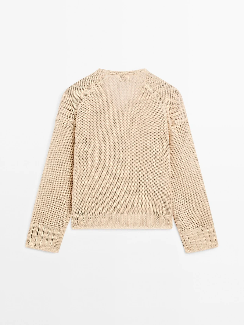 Pull en maille de lin à col V