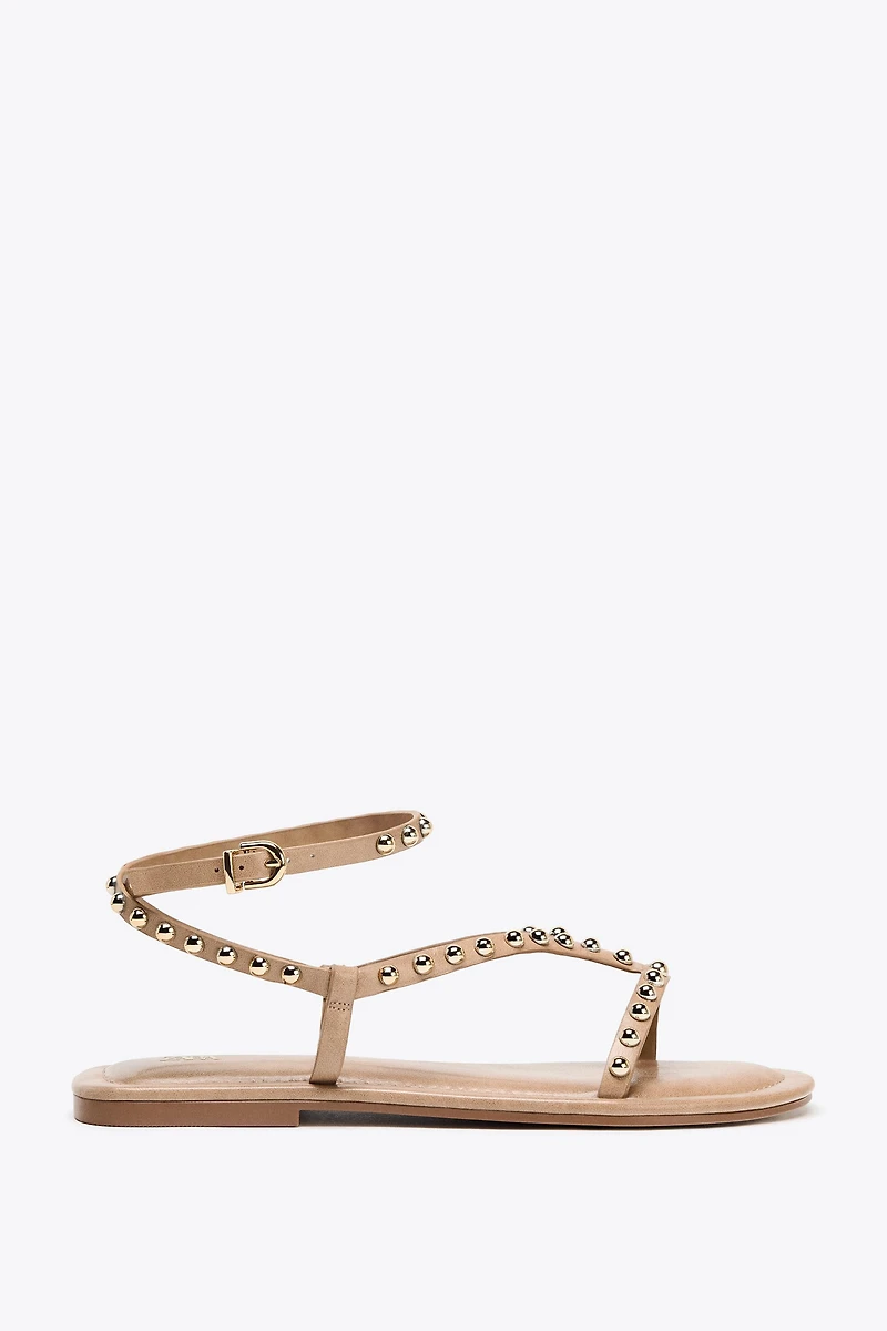 METALLIC BEADED STRAP SANDALS
