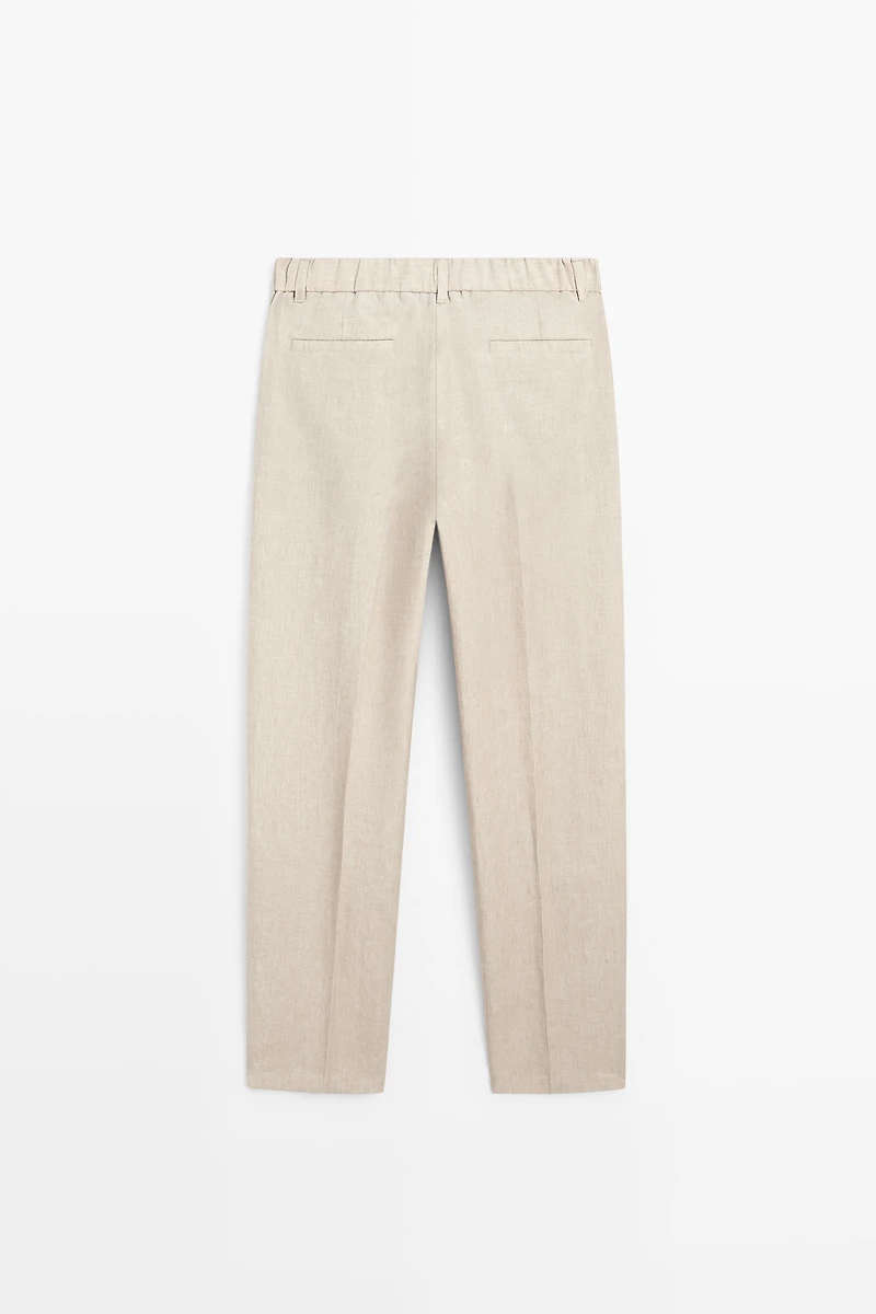 100% Linen Elastic-Waist Pants