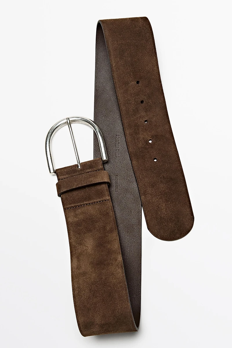 Split suede leather belt with metallic buckle