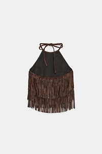 SHIMMER FAUX SUEDE FRINGE TOP