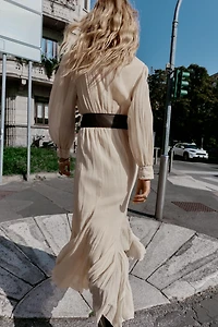 BELTED LACE MIDI DRESS