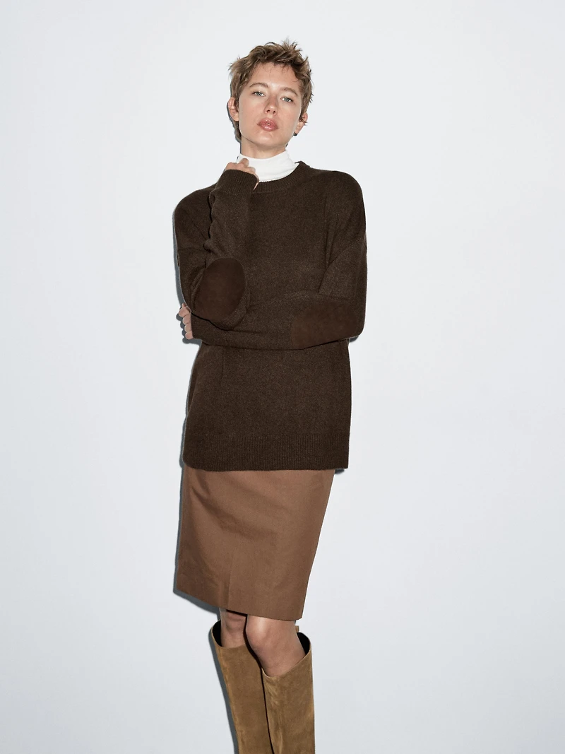 100% cashmere oversize sweater with elbow patches
