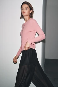 100% WOOL RIB CARDIGAN