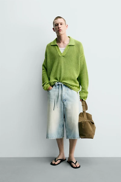 WASHED TEXTURED KNIT POLO