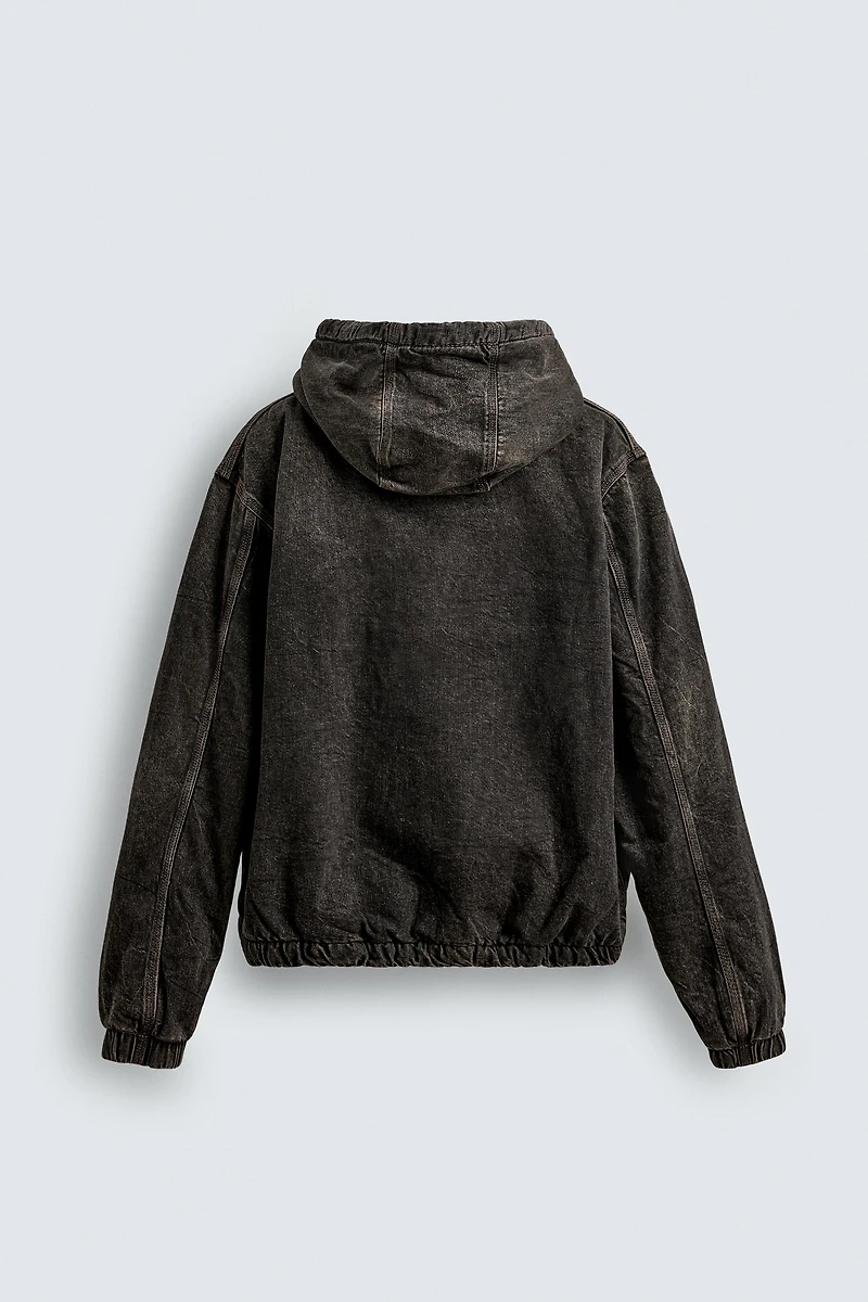 FLEECE LINED DENIM JACKET WITH HOODIE