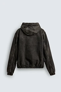 FLEECE LINED DENIM JACKET WITH HOODIE
