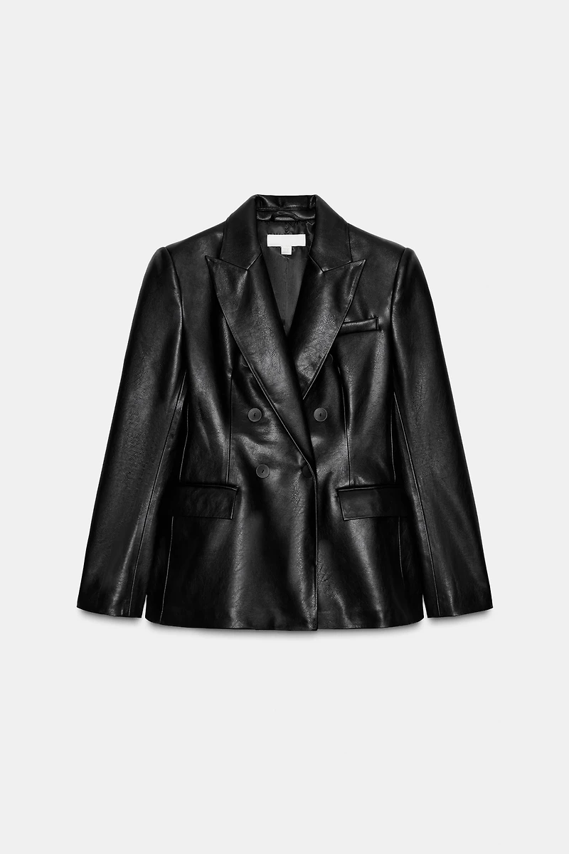 FAUX LEATHER DOUBLE BREASTED BLAZER