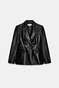 FAUX LEATHER DOUBLE BREASTED BLAZER
