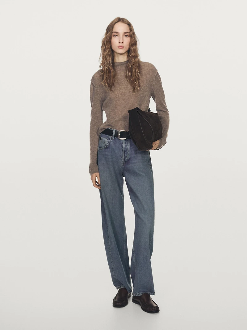 Wool blend knit sweater with mock turtleneck