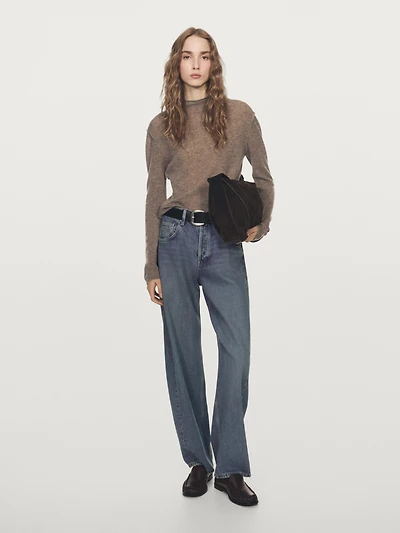 Wool blend knit sweater with mock turtleneck