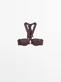 Textured bikini top with underwire and tied neck