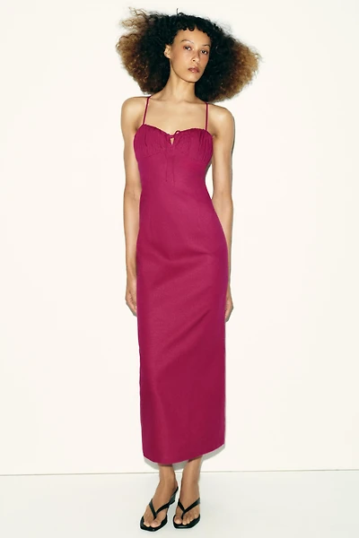 LINEN STRAPPY MIDI DRESS