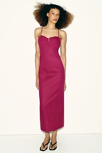 LINEN STRAPPY MIDI DRESS