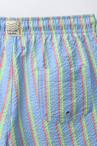 AGES 6-14 / STRIPED SEERSUCKER SWIM SHORTS