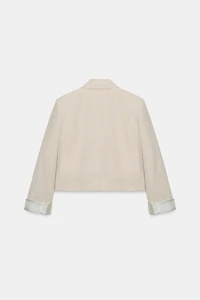 LINEN CROPPED BLAZER WITH SHOULDER PADS