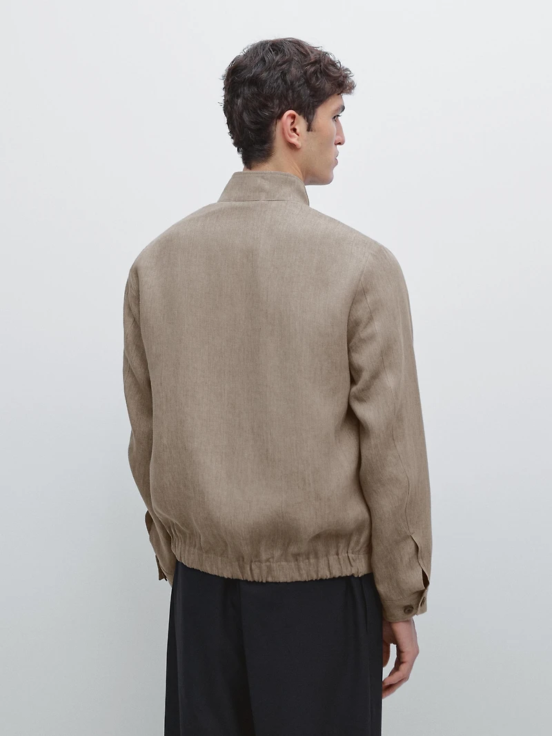 Veste bomber total look lin délavé