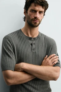 RIB KNIT HENLEY T-SHIRT