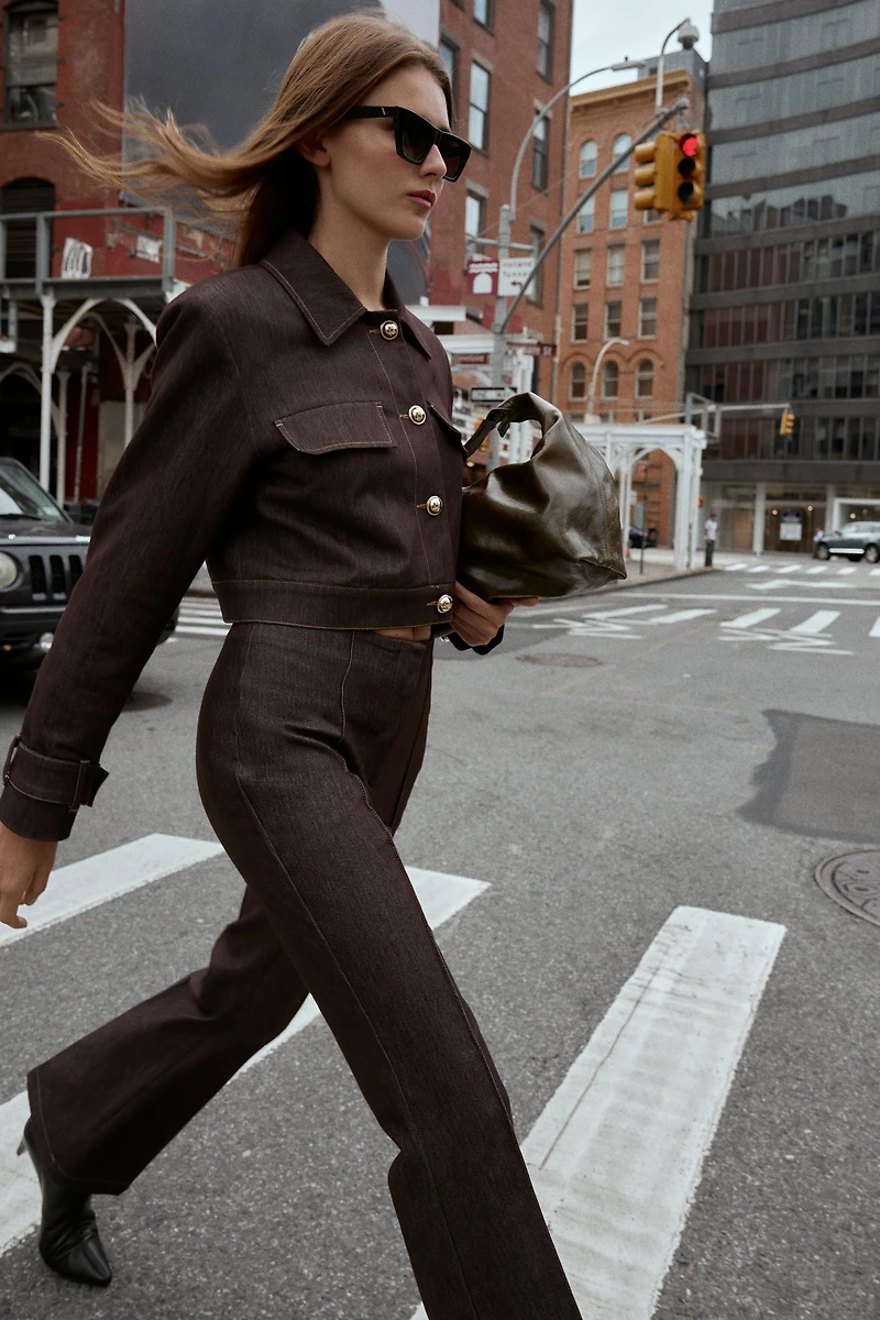 CONTRAST STITCH SEAM FLARE PANTS