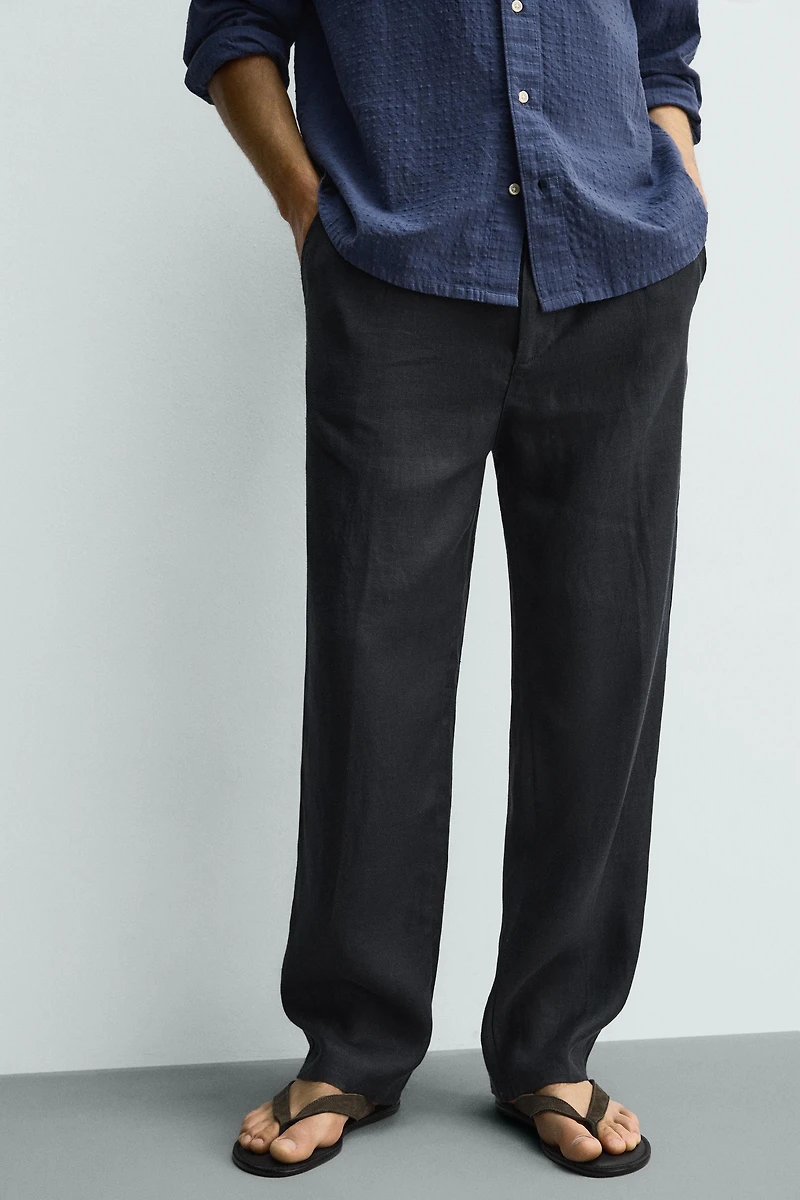 100% LINEN PLEATED PANTS