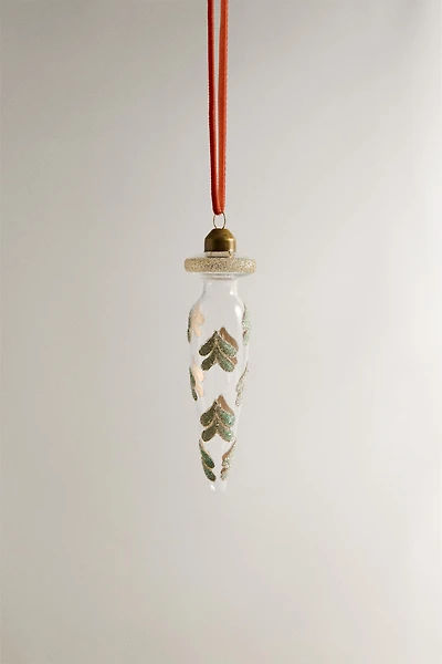 ELONGATED GLITTERY LEAF CHRISTMAS TREE ORNAMENT