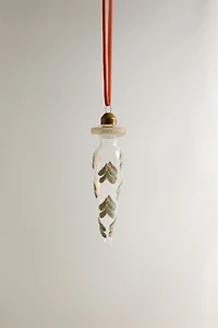 ELONGATED GLITTERY LEAF CHRISTMAS TREE ORNAMENT