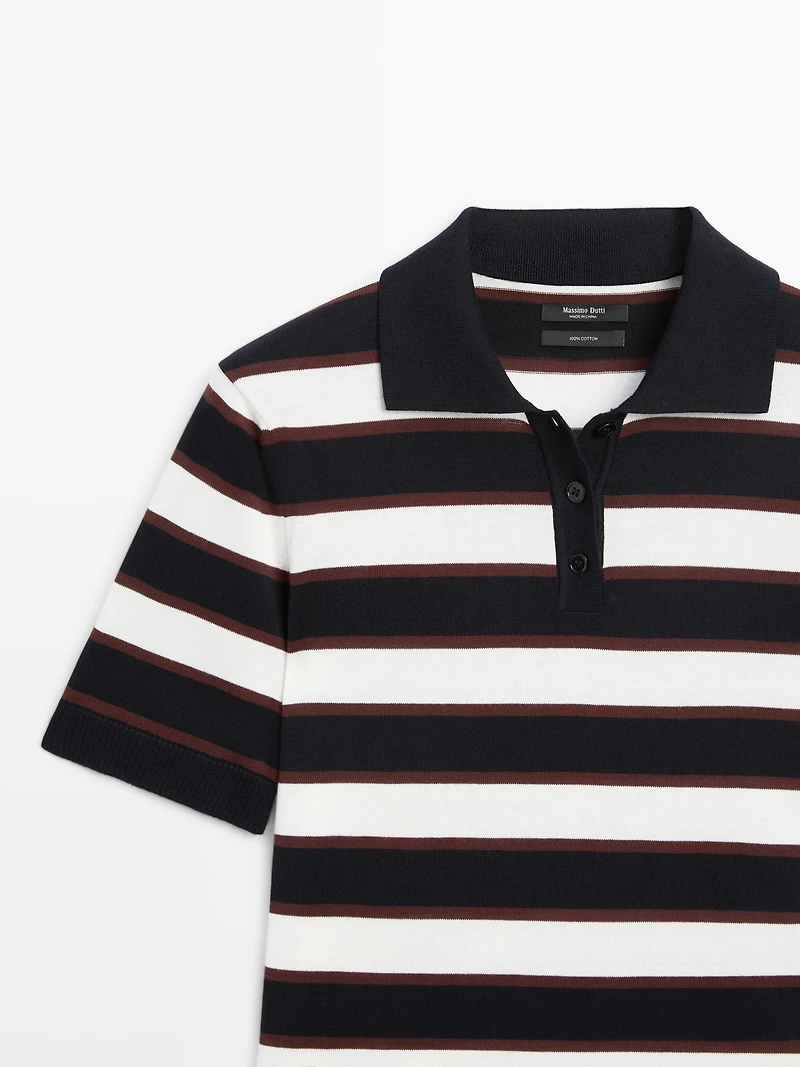 Striped knit polo sweater