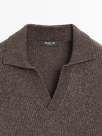 V-neck knit polo sweater