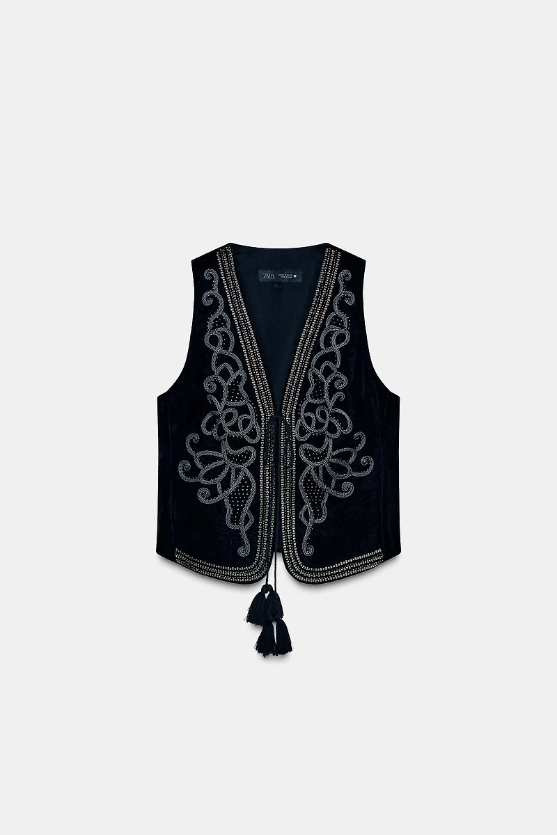 ZW COLLECTION EMBROIDERED VELVET VEST