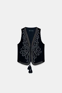 ZW COLLECTION EMBROIDERED VELVET VEST