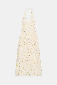 FLORAL POPLIN HALTER MIDI DRESS