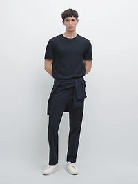 Straight-leg cotton blend trousers