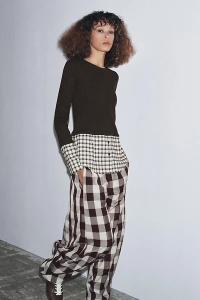 CONTRAST PLAID T-SHIRT
