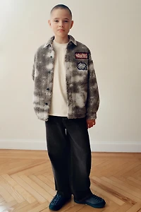 TIE-DYE FAUX SHEARLING PATCH OVERSHIRT