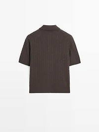 Short sleeve cable-knit polo shirt