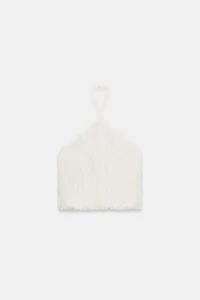 METALLIC THREAD FEATHER HALTER TOP