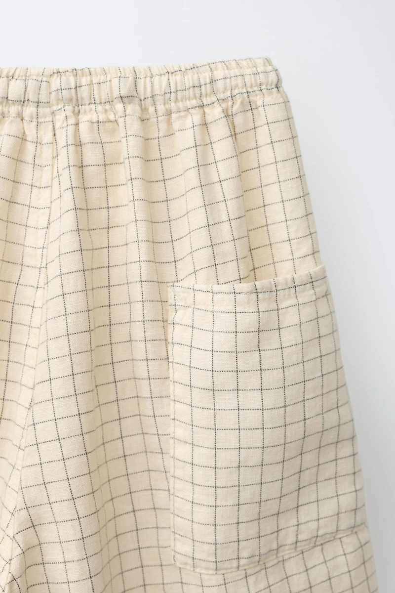 100% LINEN PLAID SHORTS