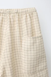 100% LINEN PLAID SHORTS