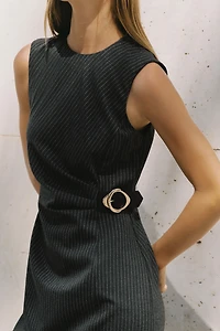 STRIPED BUCKLE MIDI DRESS