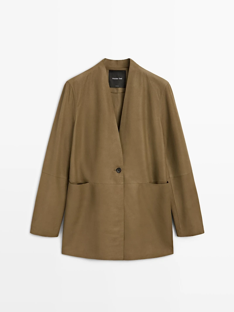 100% suede leather blazer with button detail - STUDIO
