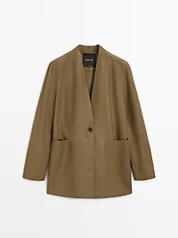 100% suede leather blazer with button detail - STUDIO