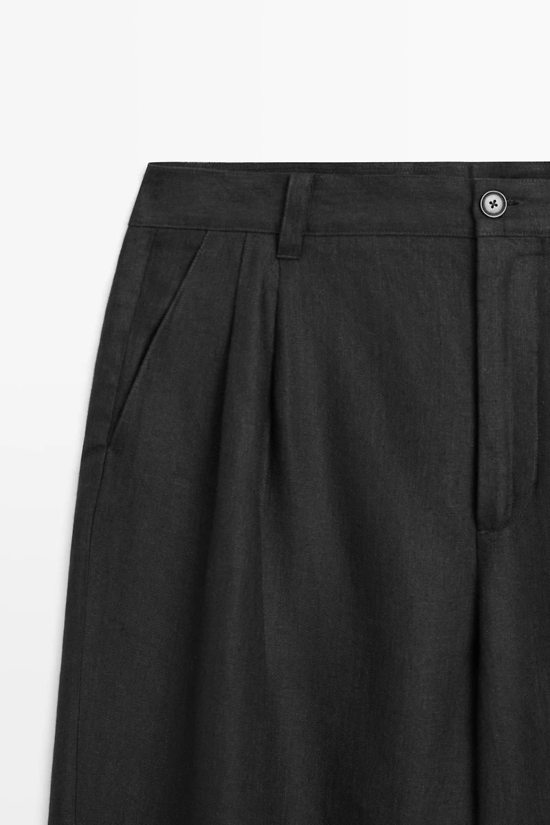 100% linen trousers with double darts