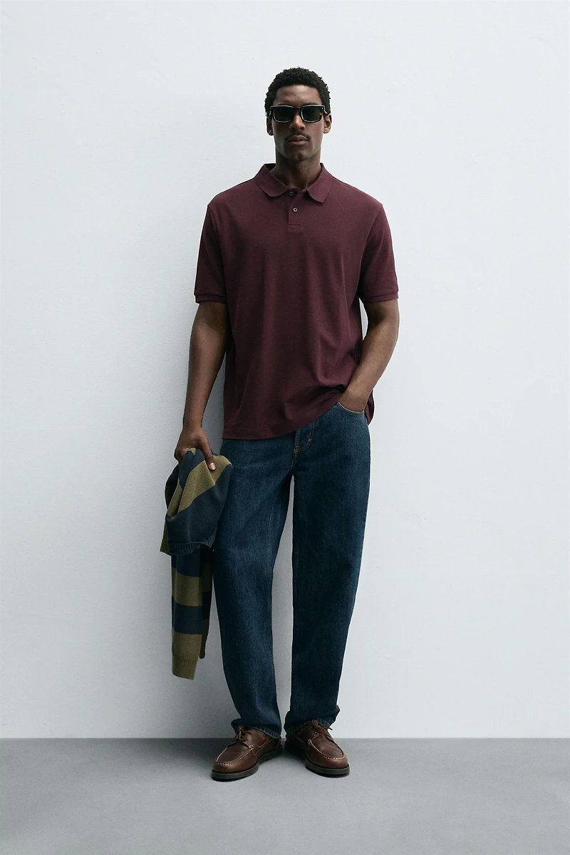 WASHED PIQUÉ TEXTURED POLO SHIRT