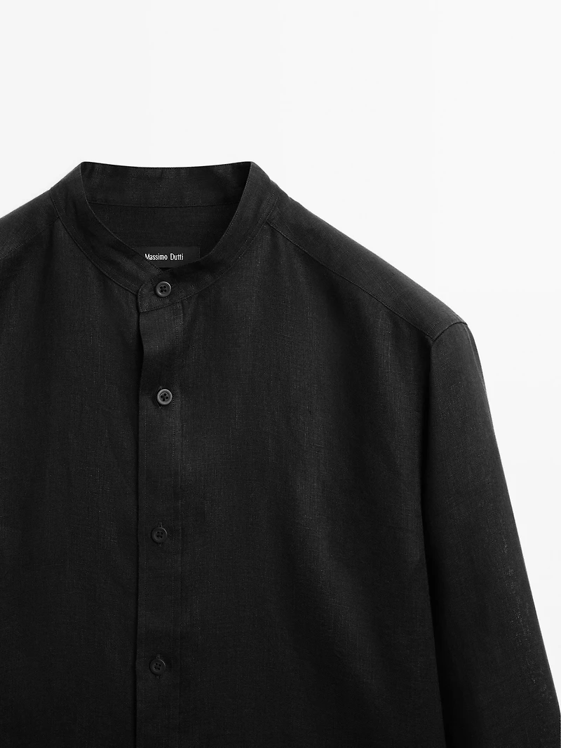 100% linen stand collar shirt