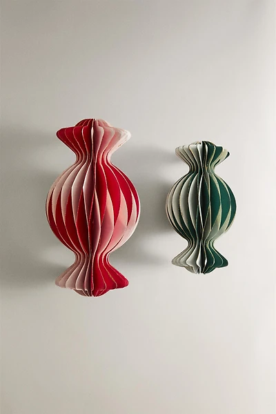 SET OF 2 DECORATIVE PAPER CANDY CHRISTMAS ORNAMENTS