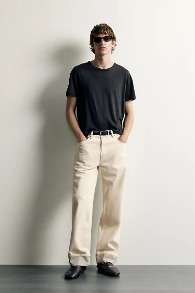 Contrast Cuff Straight Fit Jeans